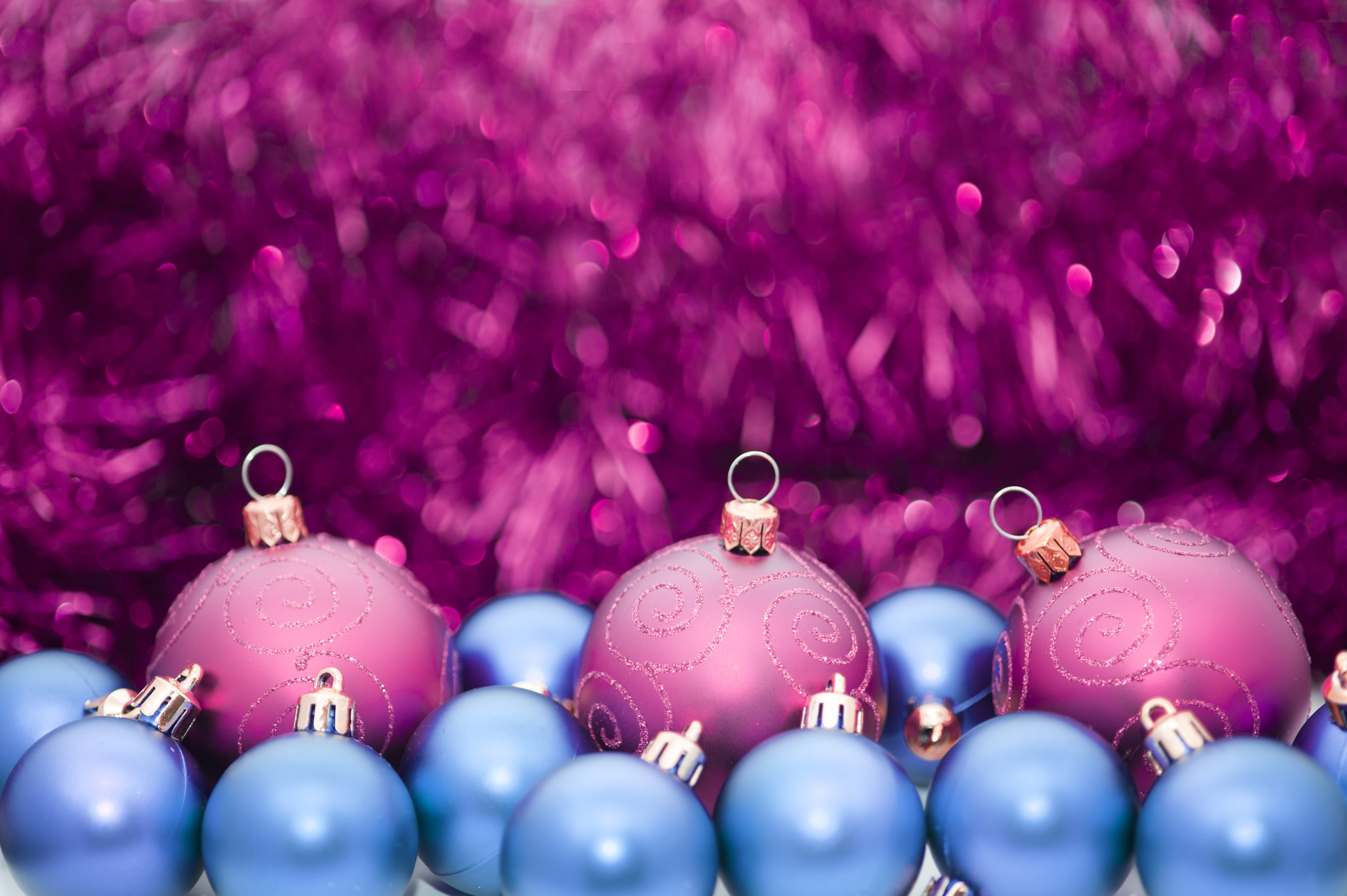 Photo Of Purple Tinsel Bauble Background Christmas Image