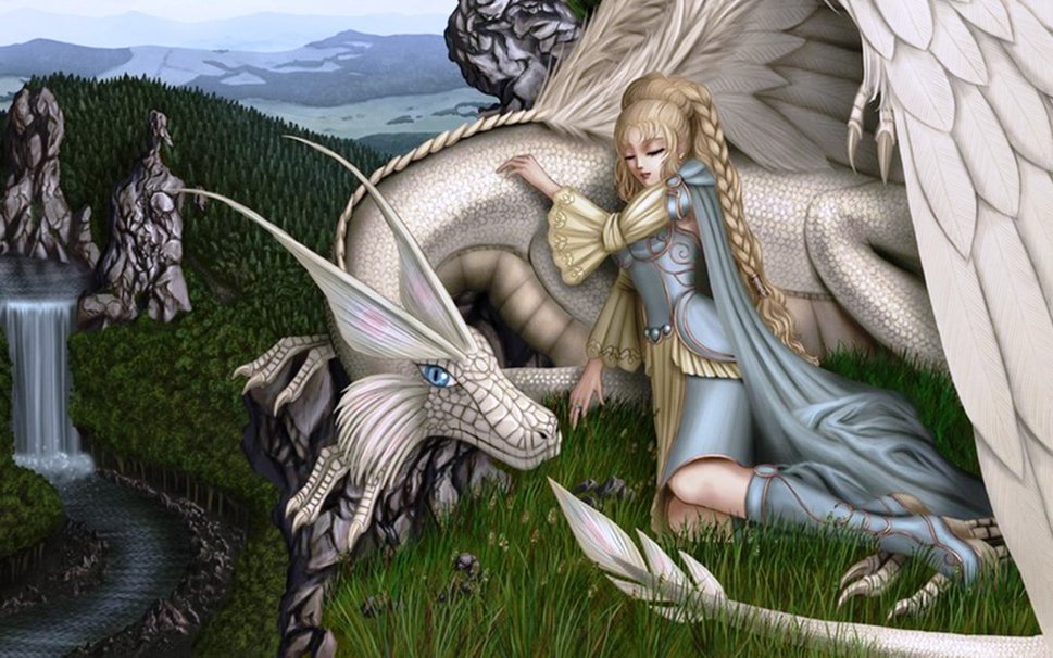 The Girl And White Dragon Wallpaper