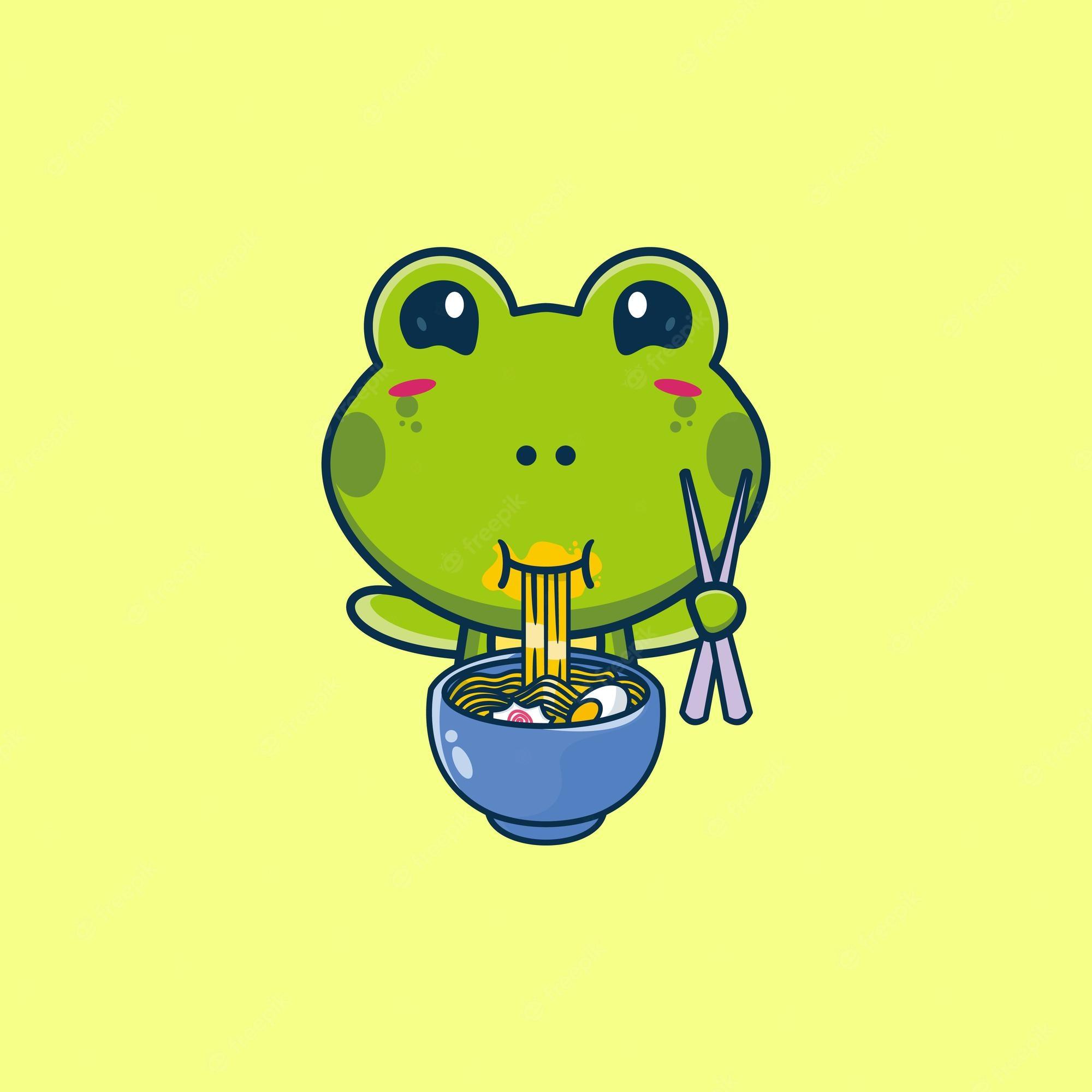 Premium Vector Illustration Of Cute Frog Cartoon Mascot Eating