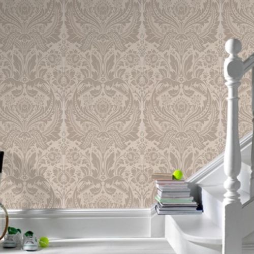 Damask Wallpaper Cream Off White Gold Silver Colour Large