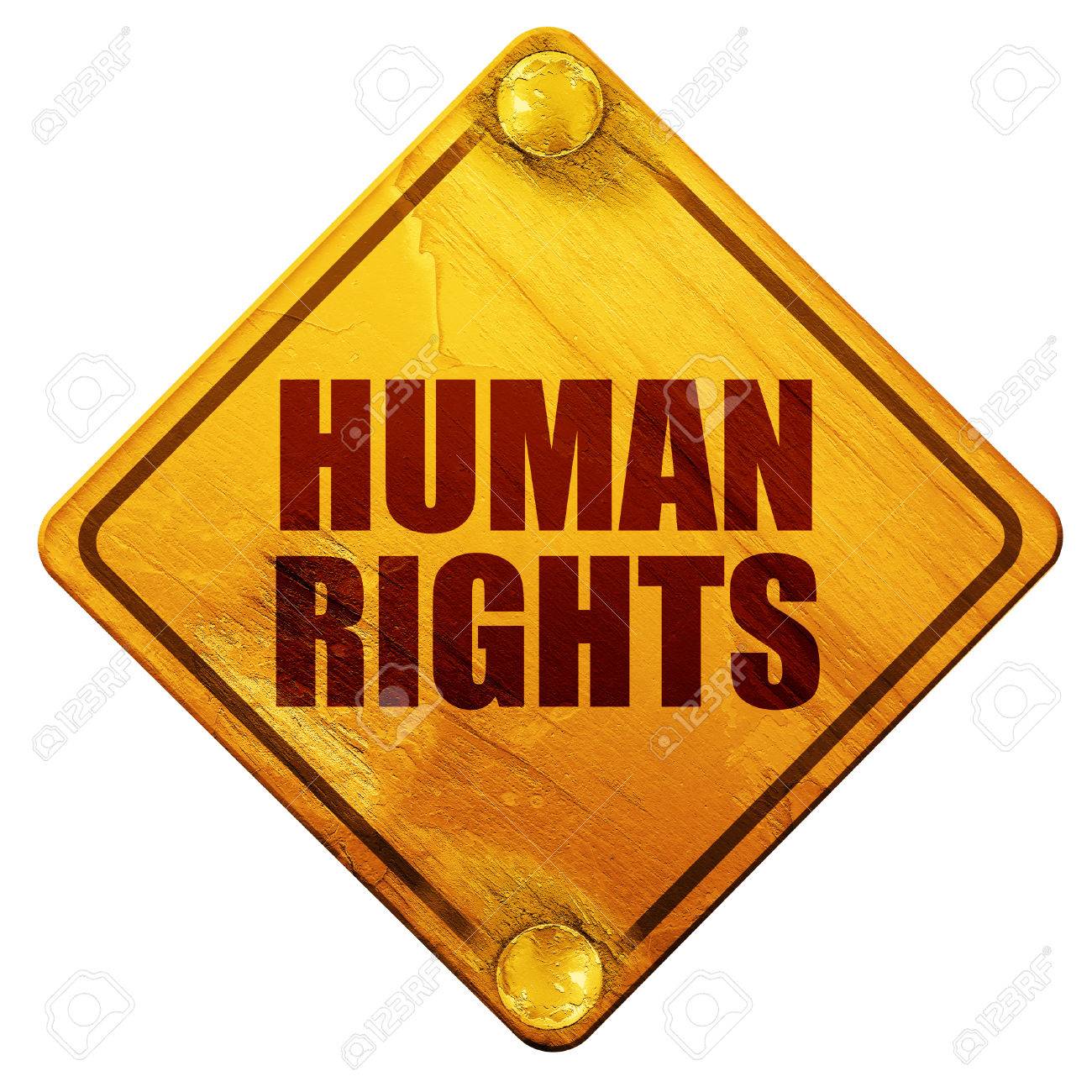 Human Rights 3d Rendering Yellow Road Sign On A White Background