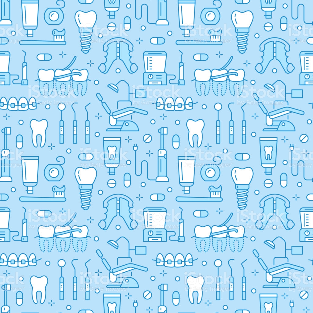Dentist Orthodontics Blue Seamless Pattern With Line Icons Health