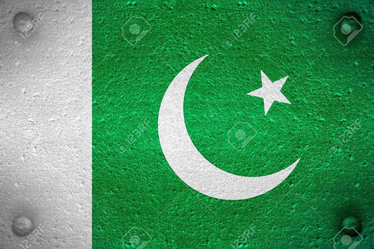 Flag Of Pakistan Or Pakistani Banner On Steel Background Stock