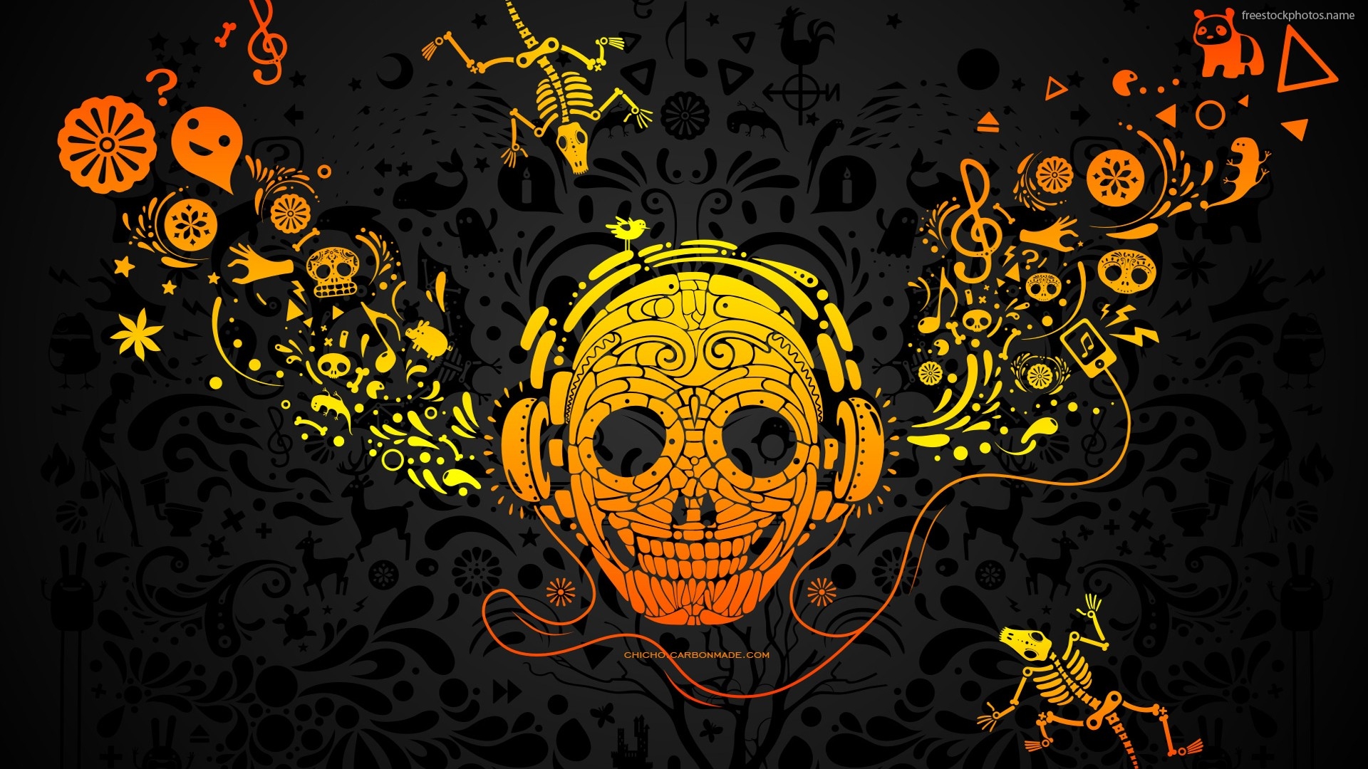 Sugar Skull With Headphones Image Photography Royalty