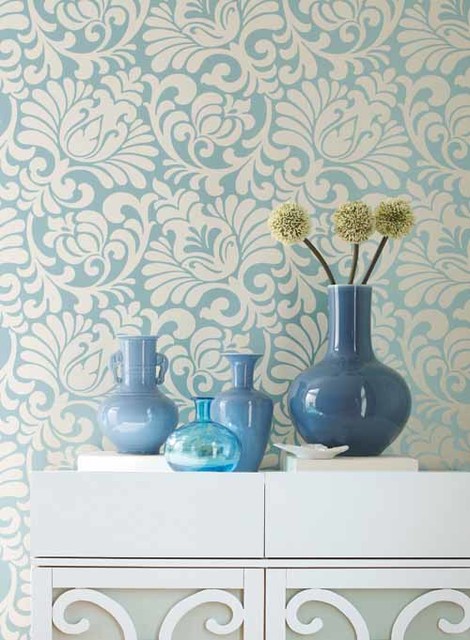 Tulip Damask Wallpaper Silhouettes Contemporary