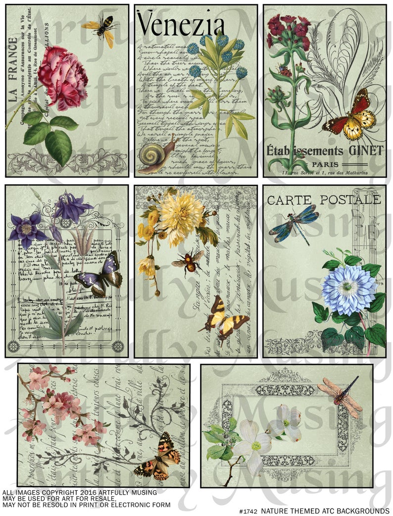 Nature Atc Background Collage Sheet Digital Printable