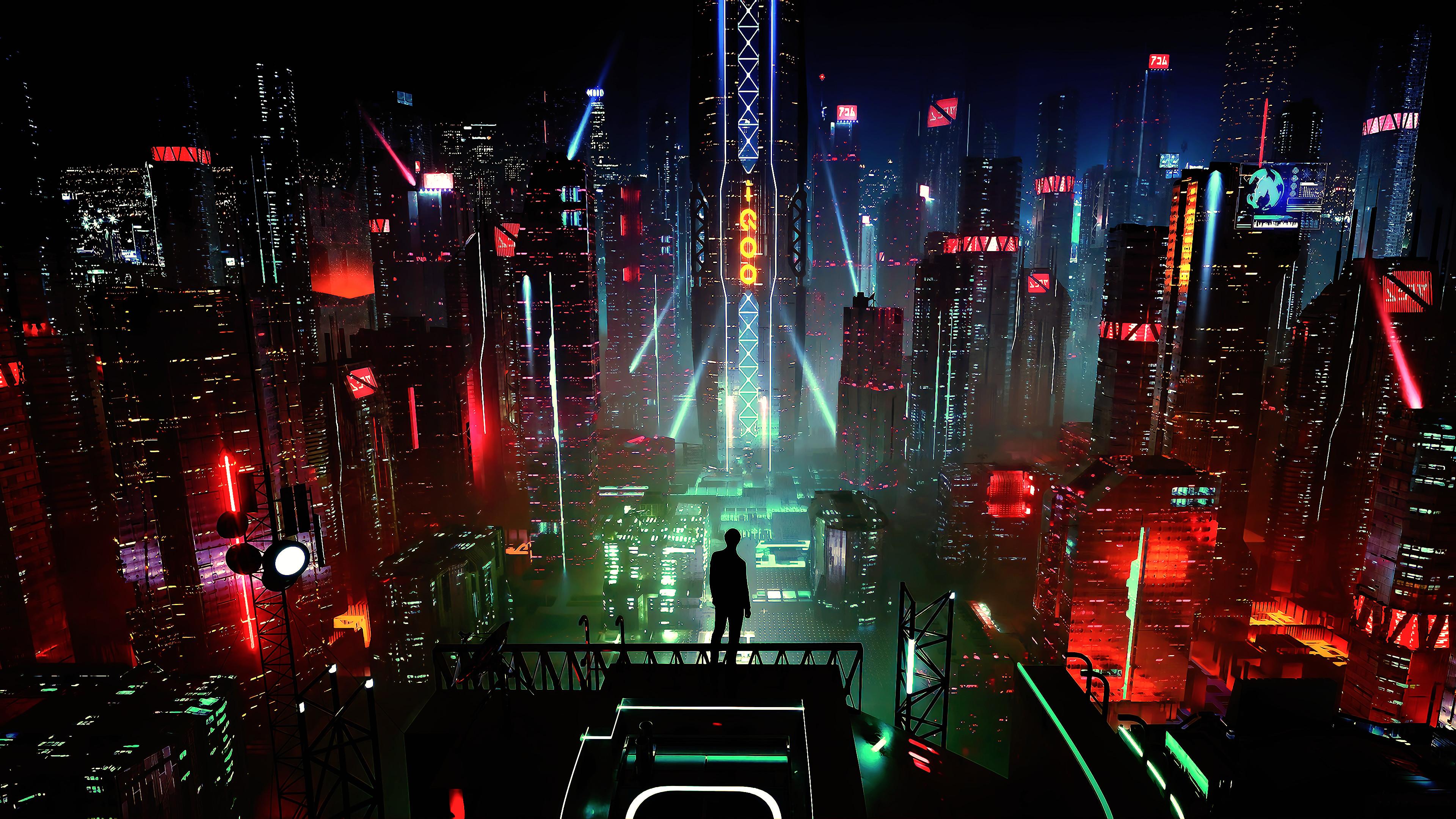Sci Fi Night City Cityscape Buildings Digital Art 4k Wallpaper