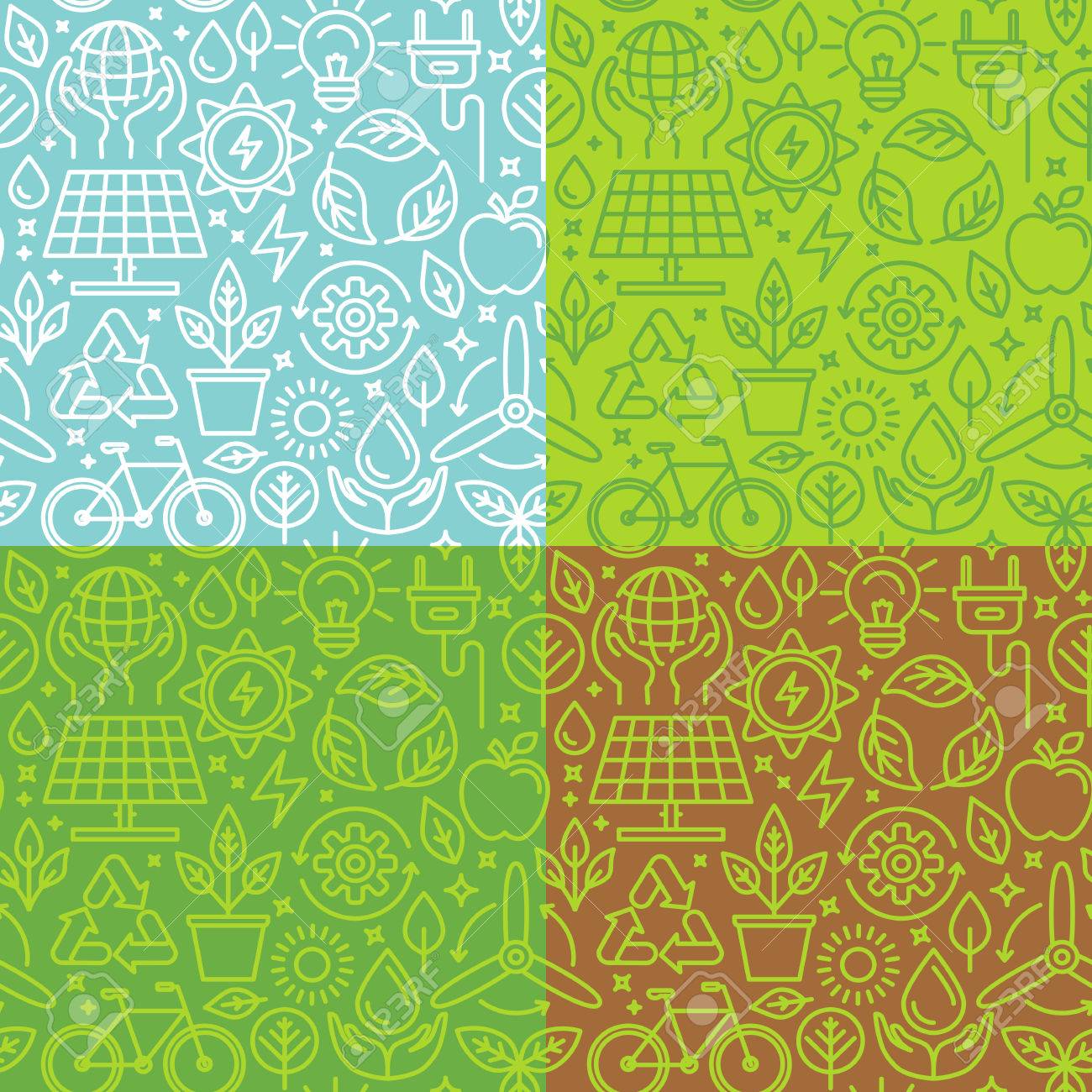 Vector Seamless Pattern With Linear Icons Related To Green Energy