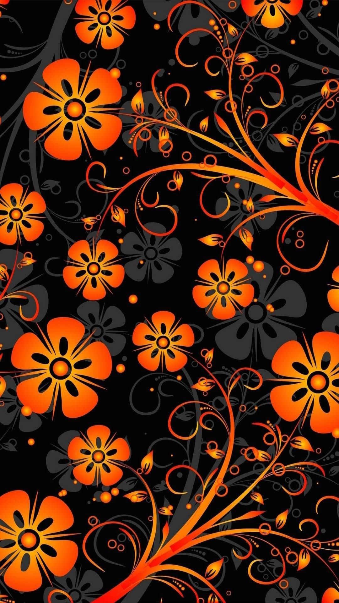 Download An Orange And Black Floral Pattern Wallpaper