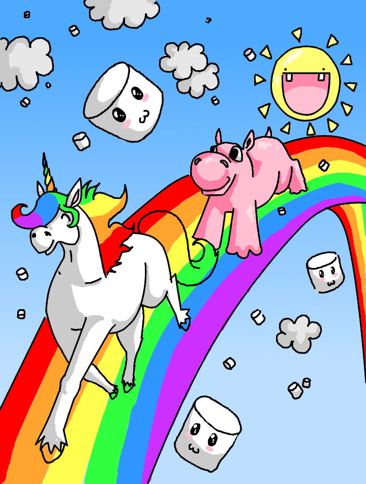 Rainbow Unicorn and Hippo by Soryko on