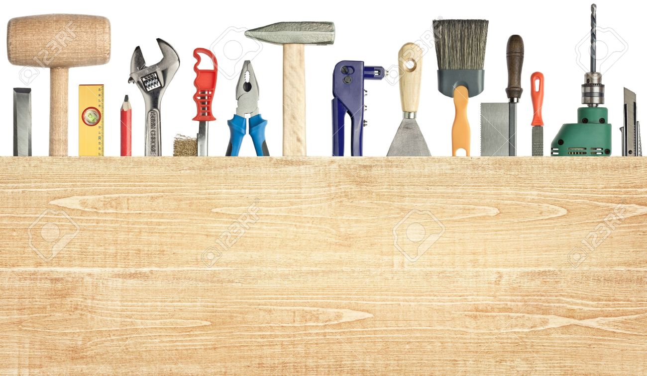 Carpentry Construction Background Tools Underneath The Wood