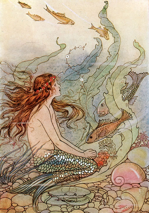 Vintage Clip Art Mermaid Watercolor And Seashells