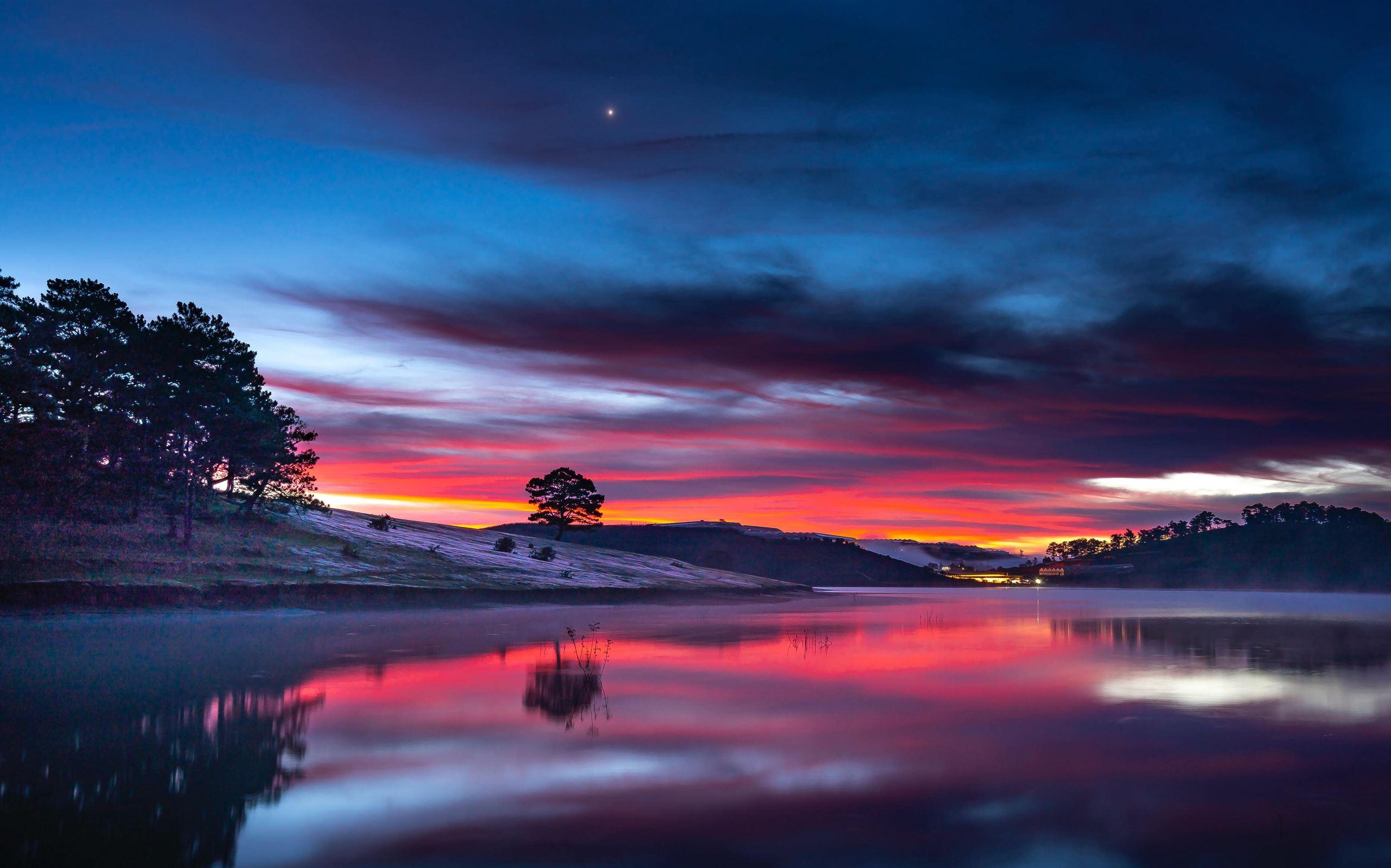 Sunset Clouds Reflection In Lake 8k Macbook Air Wallpaper