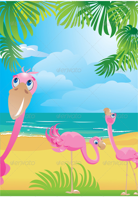 Graphicriver Portrait Border With Flamingos Tropic