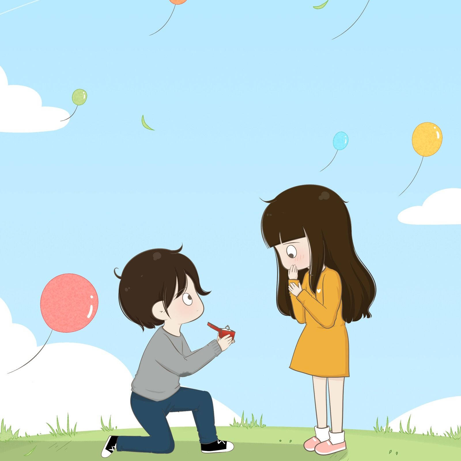 Cute Couple Cartoon Wallpaper