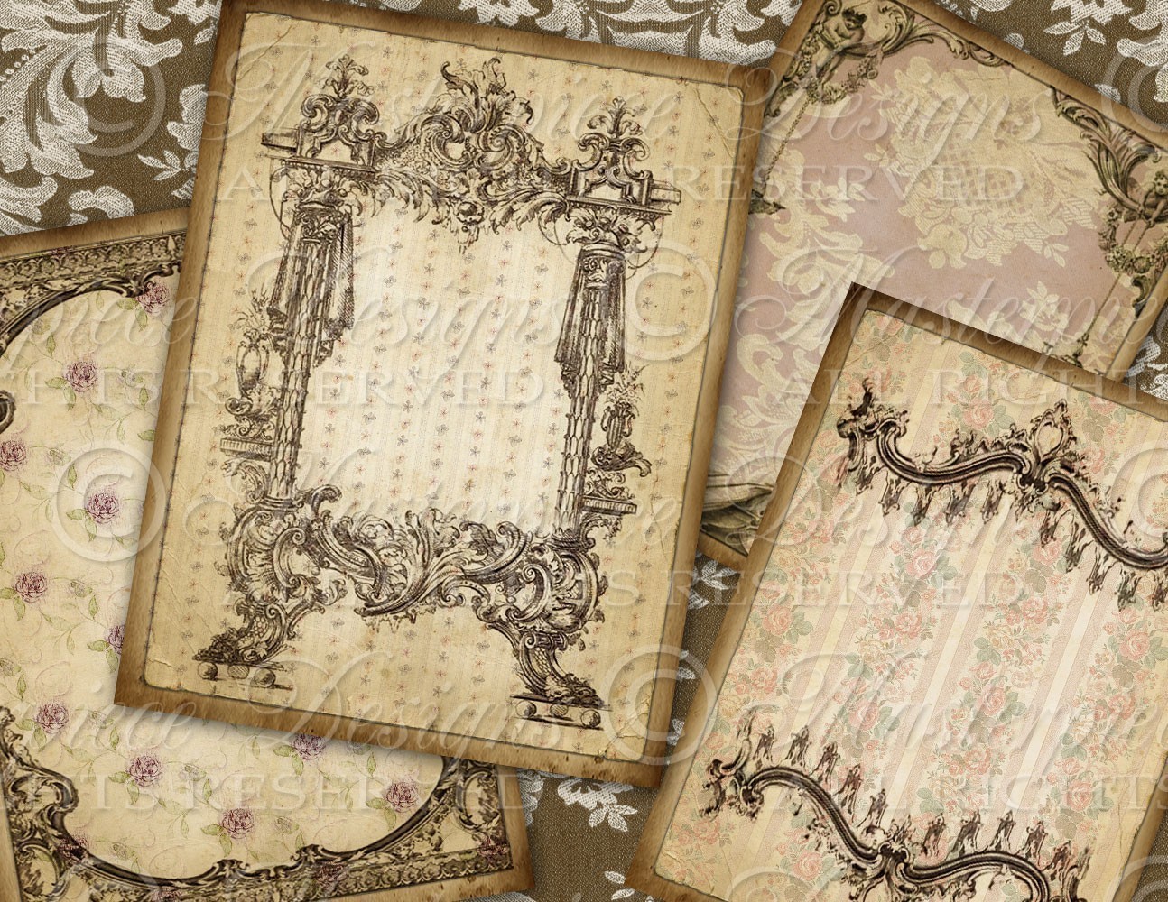 Antique Wallpaper Ornate Atc Aceo Tags And Print Digital