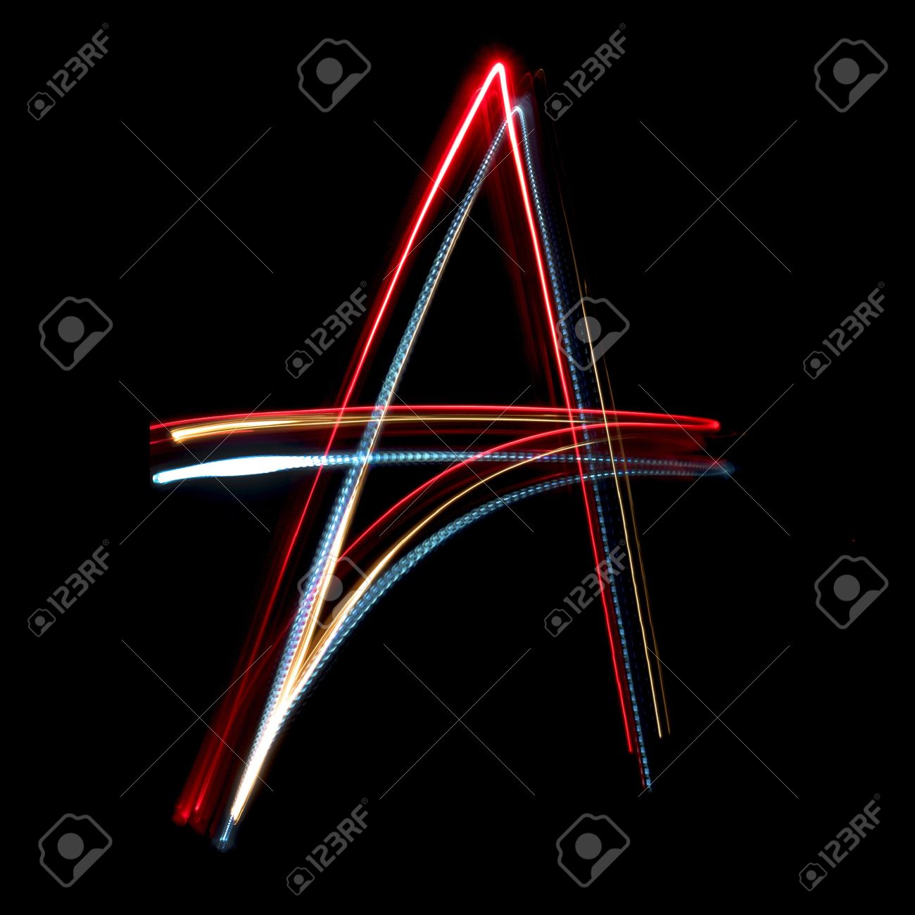 Letter A On A Black Background Made With Light Painting Torches