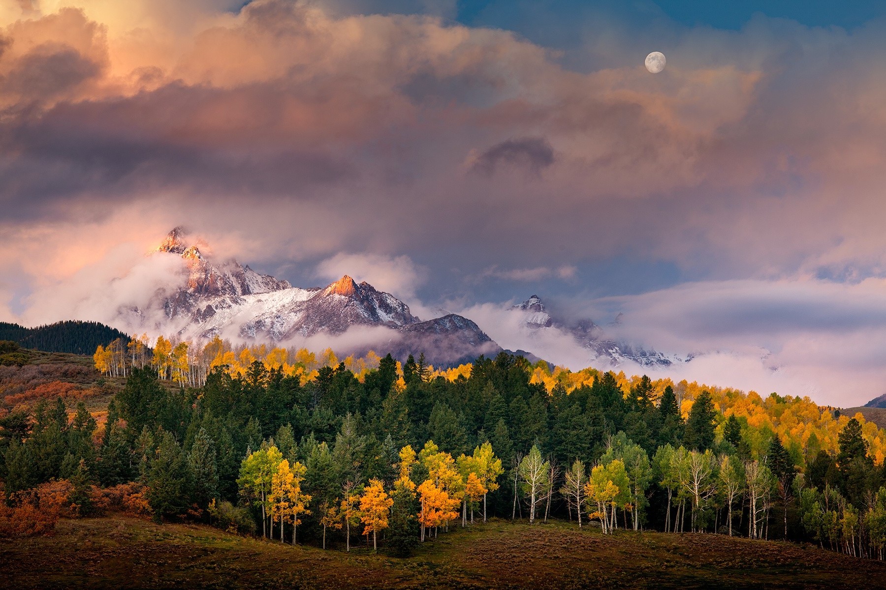 Nature Landscape Mountain Sunrise Forest Fall Moon Clouds