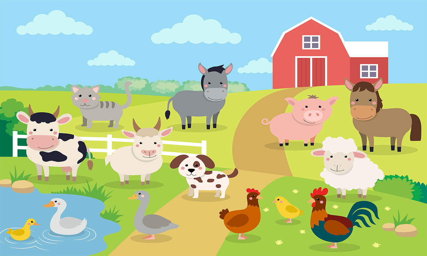Farmyard Animals Cartoon Wallpaper Mural Marmalade Art