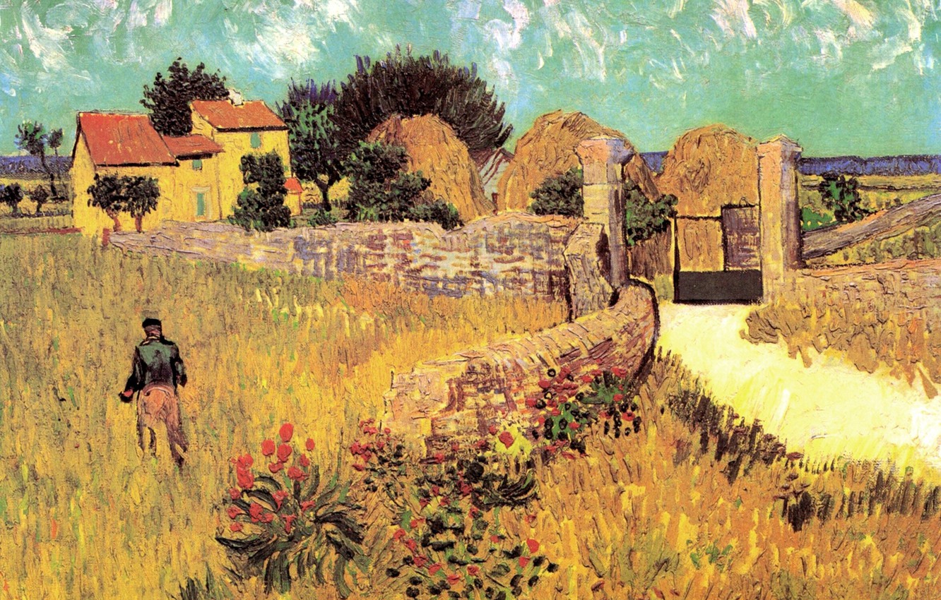 Wallpaper Flowers House Gate Male Vincent Van Gogh Farmhouse