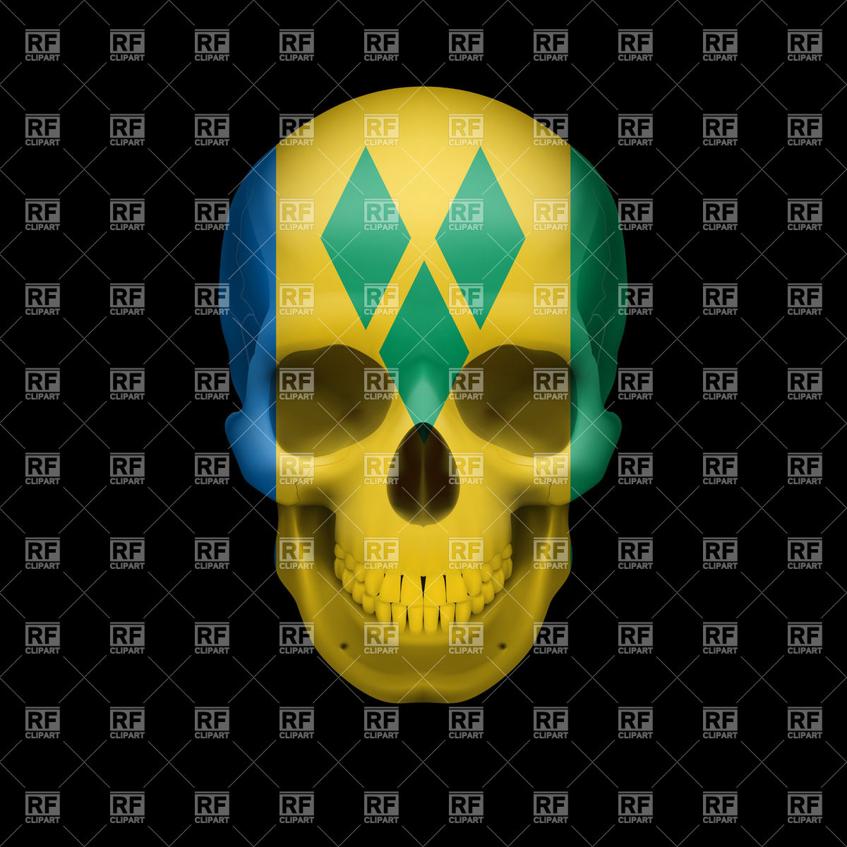 Human Skull With Flag Of Saint Vincent And The Grenadines Vector