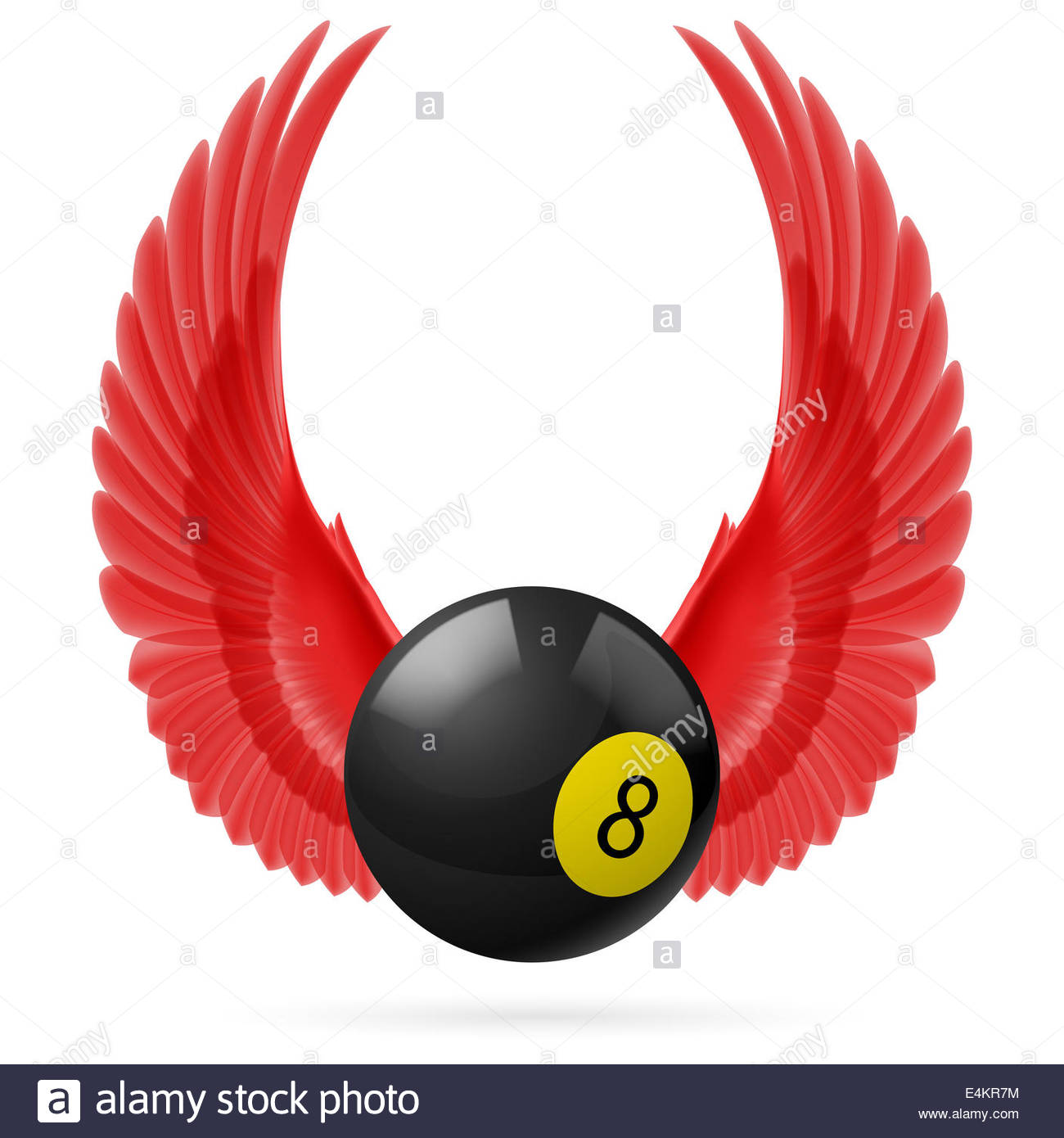 Red Wings With Black Billiard Ball On White Background Stock Photo