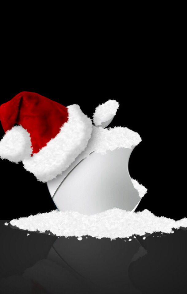 White Snowy Apple In Hat Wallpaper iPhone Christmas Logo