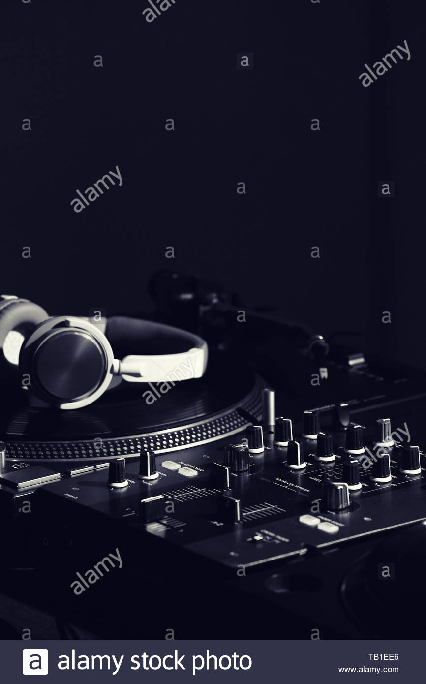Modern Dj Mixer On Dark Background Stock Photo