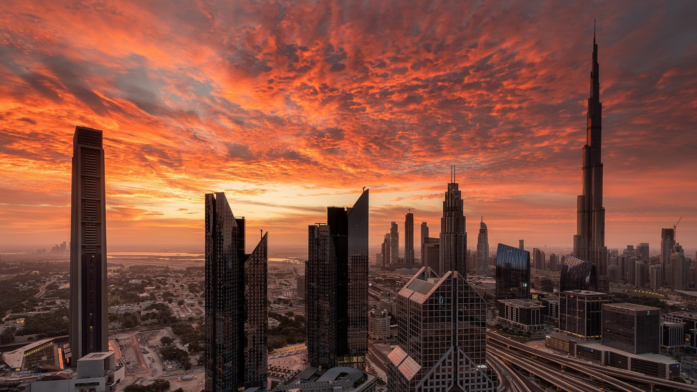 Cityscape City Dubai Sunset Wallpaper Tablet
