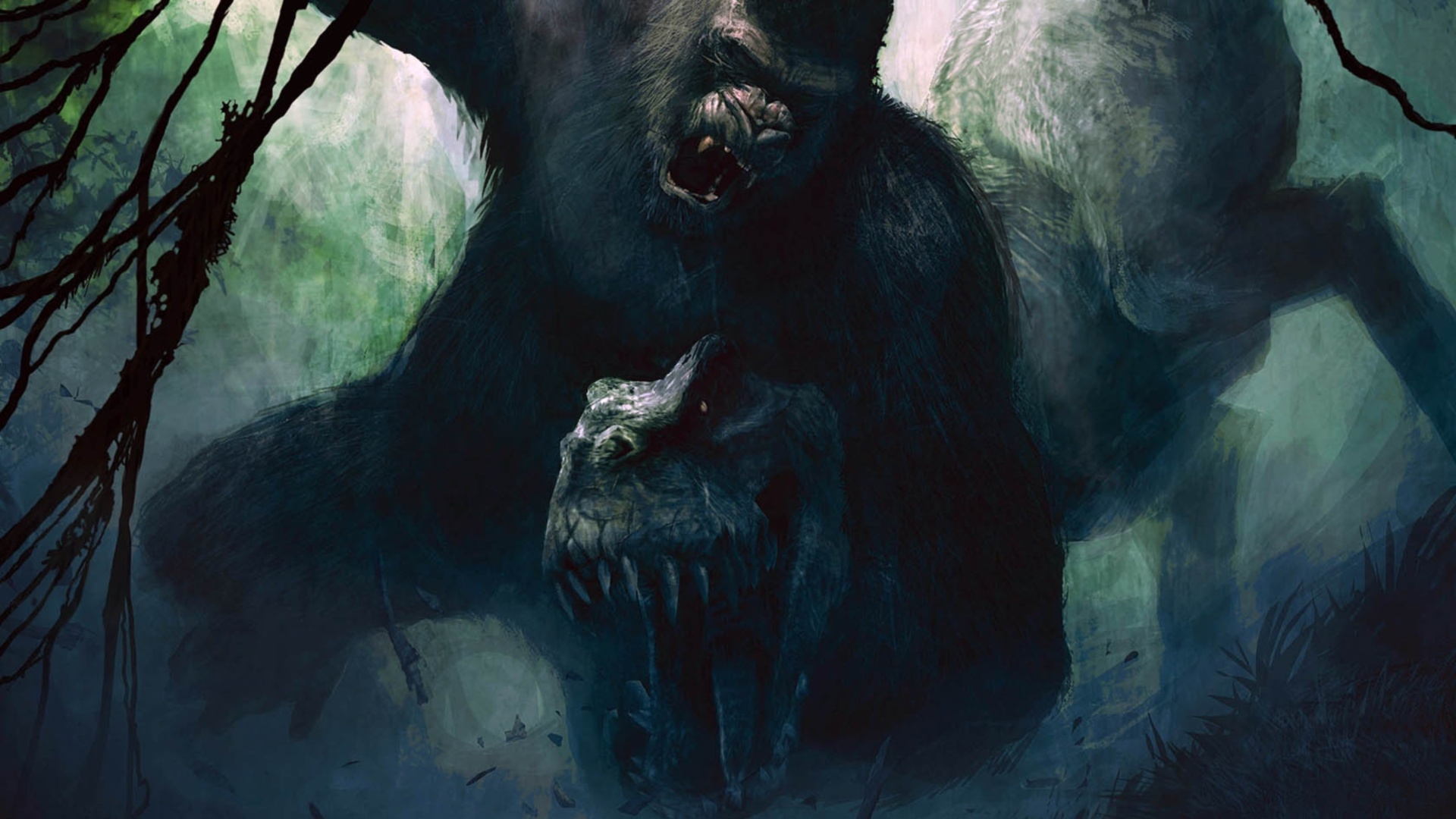 Gorilla Vs Tyrex Animal HD Desktop Wallpaper