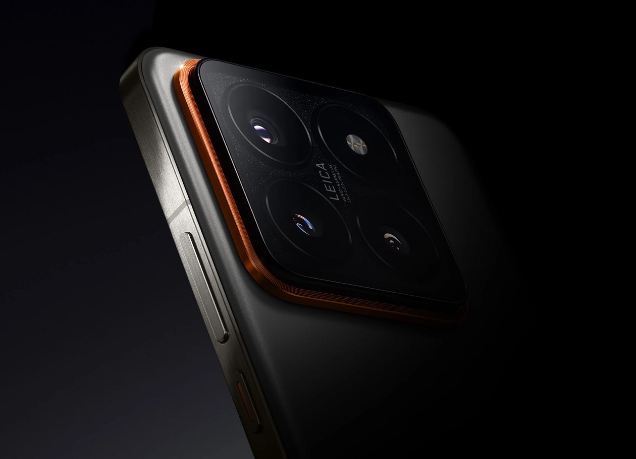 Close-up of the Xiaomi 14 Pro's camera module, showcasing the Leica branding and multiple lenses
