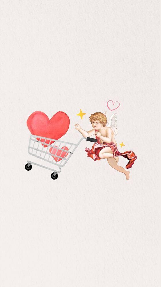 Cool Cupid with hearts in basket iPhone wallpaper
