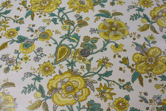  to 1960s Vintage Wallpaper Teal and Yellow Floral Chintz on Etsy