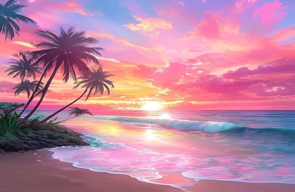 Pink Beach Sunset Wallpaper