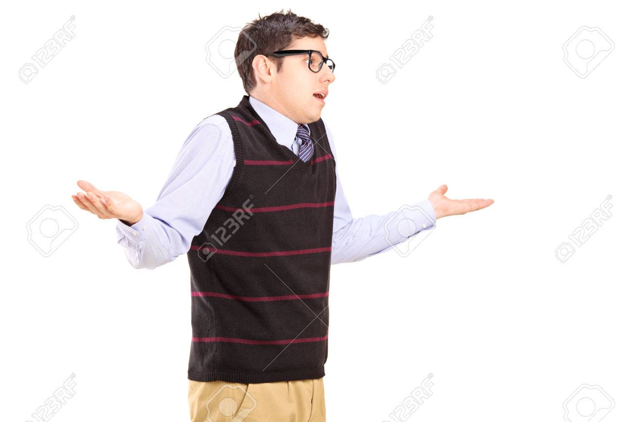 Ignorant Man Gesturing With Hands Isolated On White Background