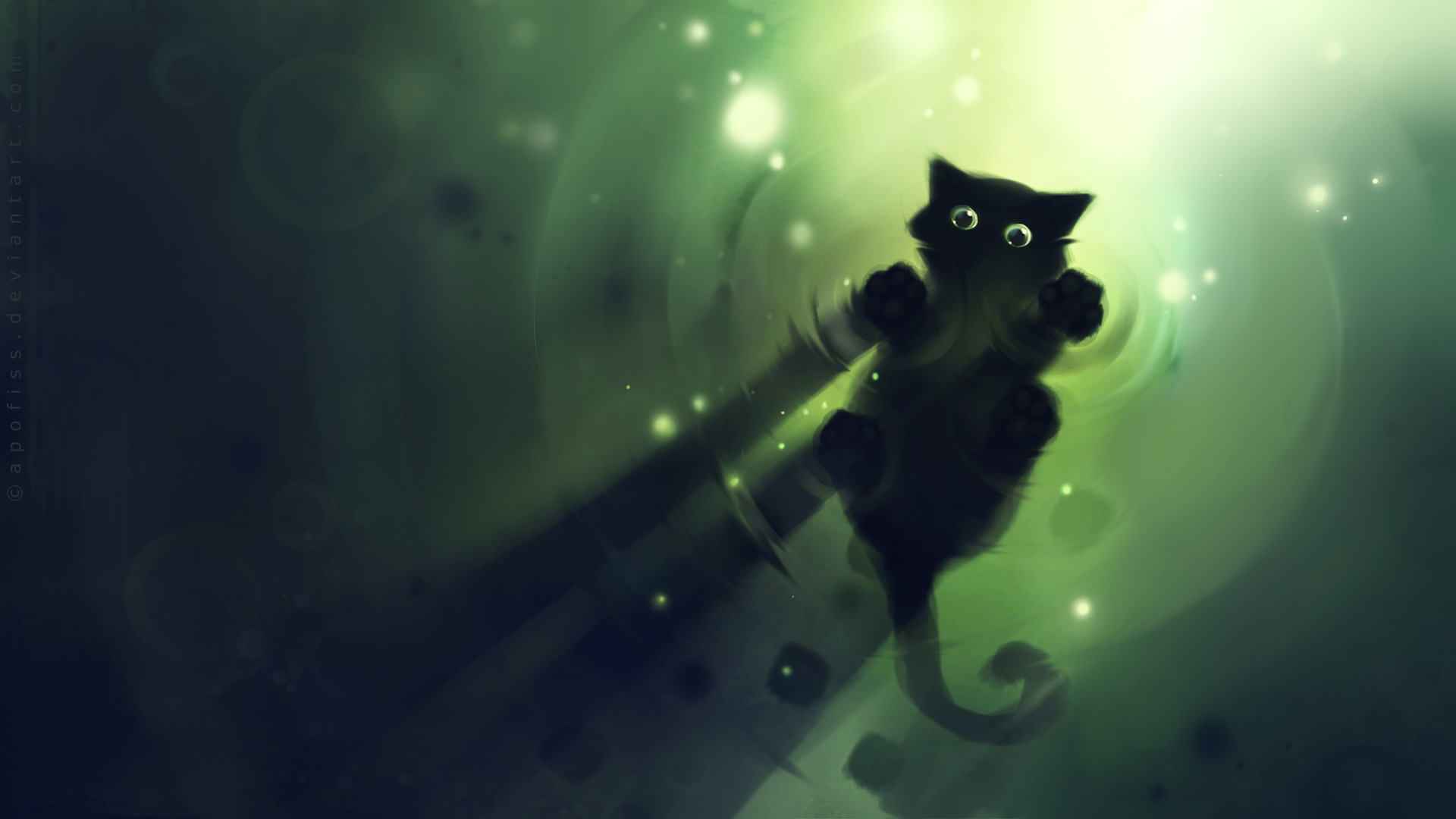 black cat with green eyes Wallpaper Background 55056