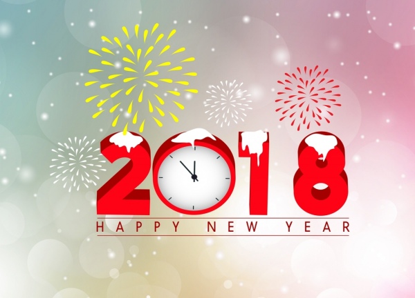 New Year Banner Fireworks Numbers Bokeh Background