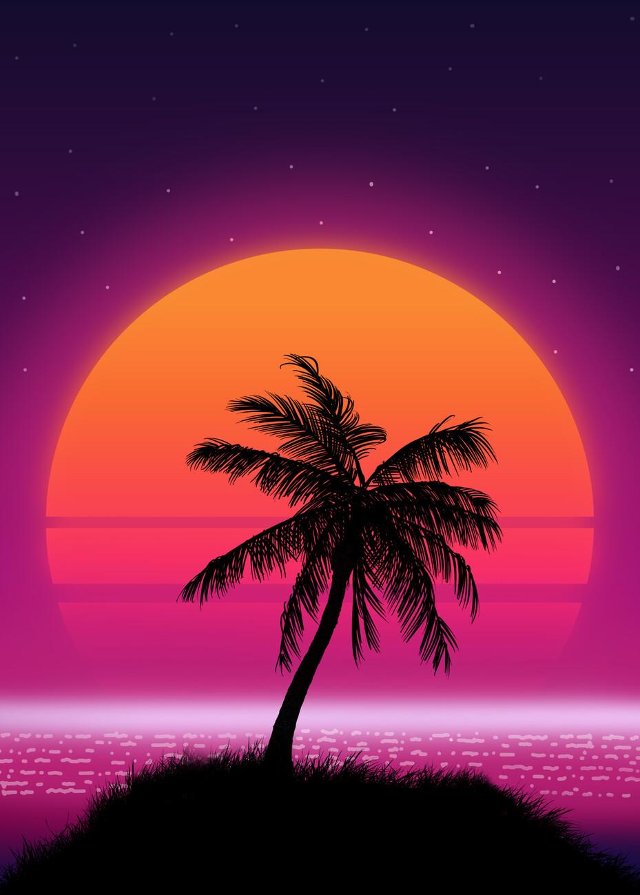 Palm Sunset 80s Wall Mural Buy online at Europosters