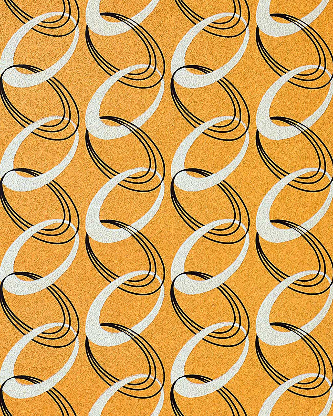 Rings Wallpaper Textured 70s Style Mustard Yellow White Black