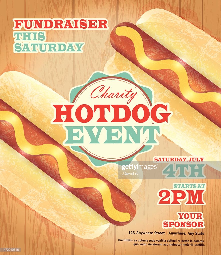 Charity Hotdog Fundraiser Poster Template On Wooden Background