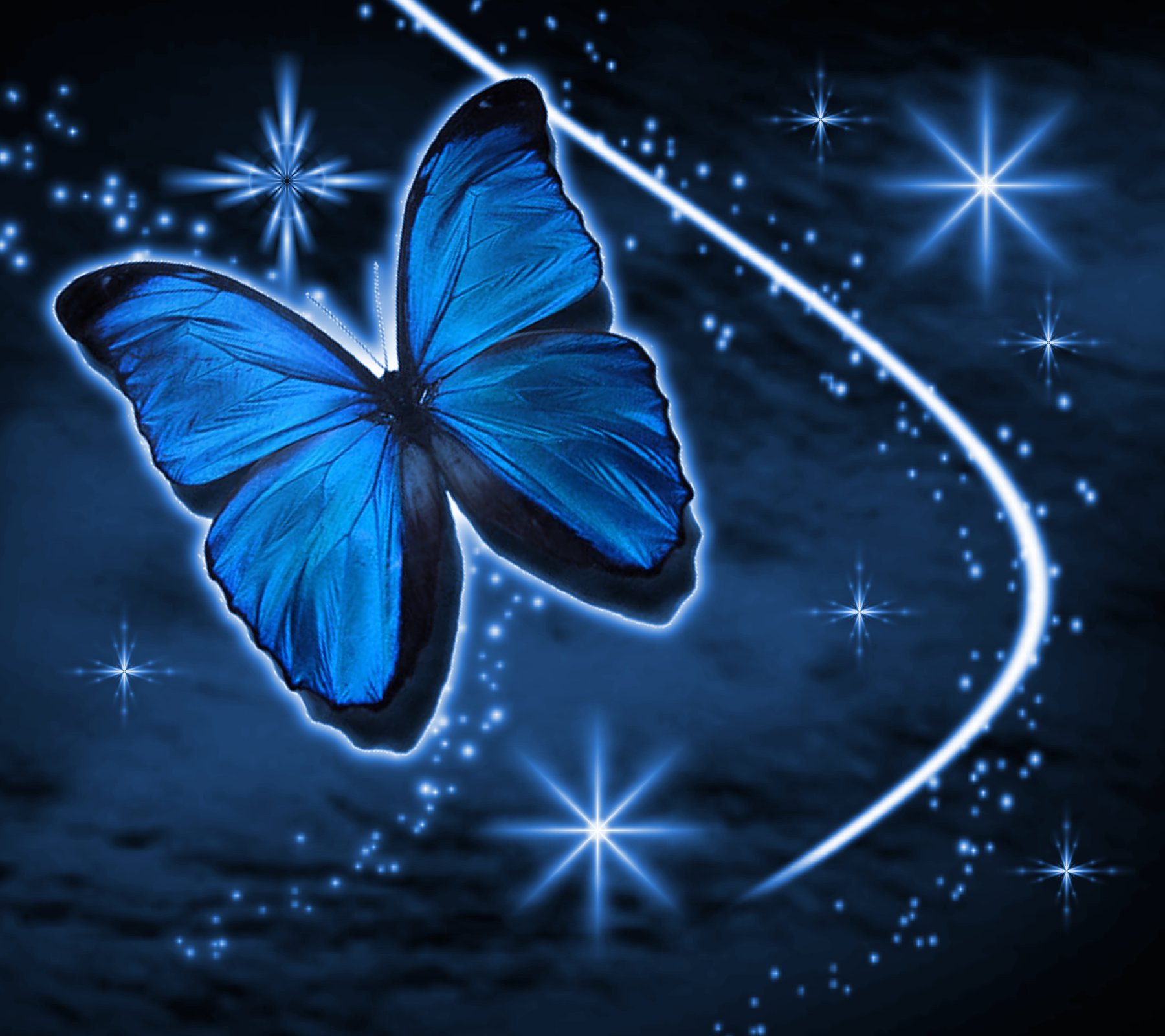 Blue Butterfly With Stars Background