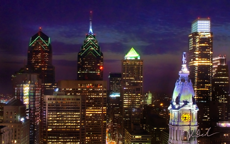 Philly Skyline Night By Barefootphotography