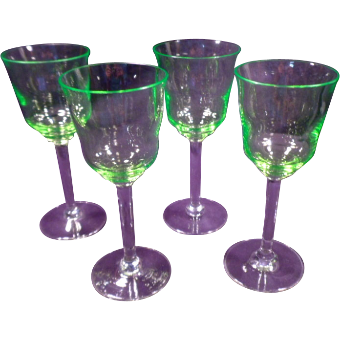 Wine Glasses Intense Chartreuse Clear Stems Vintage Lime Green