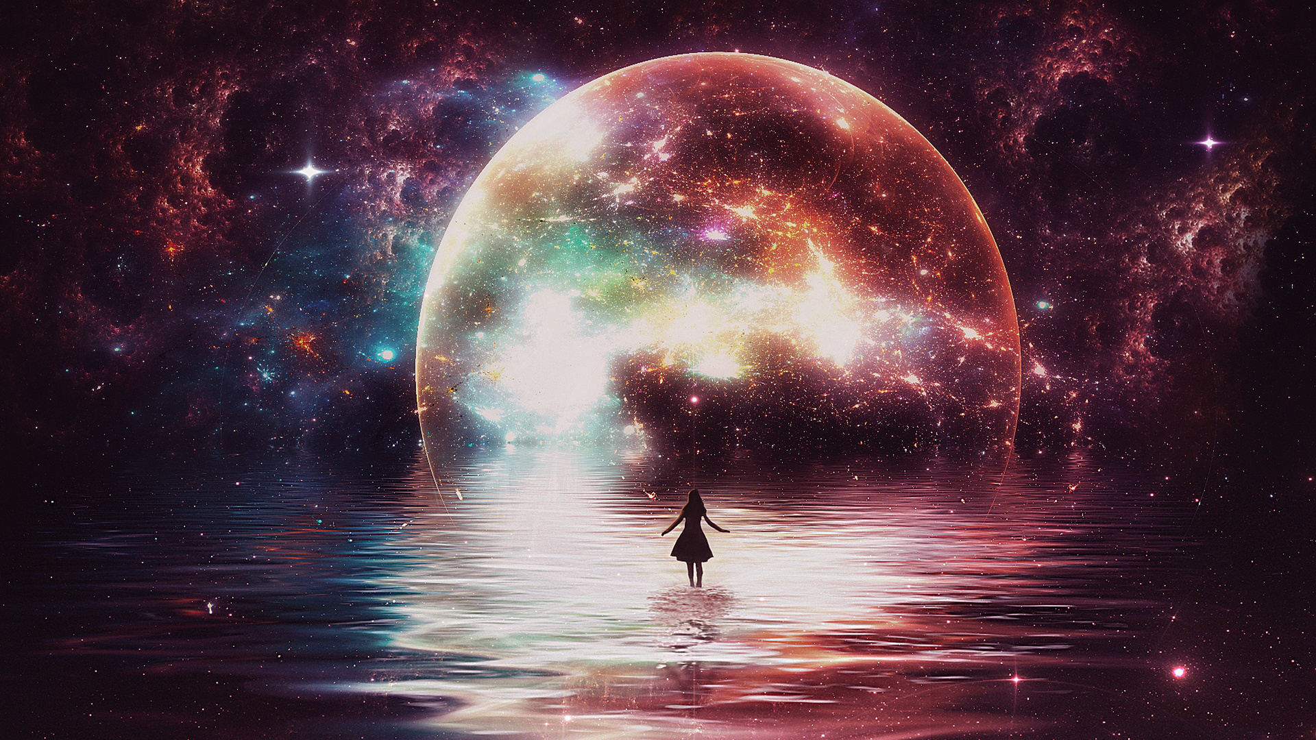 Moon Stars Reflection Laptop Full HD 1080p 4k Wallpaper Image Photos
