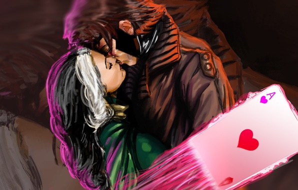 Wallpaper Gambit Rogue X Men Marvel Two Kiss