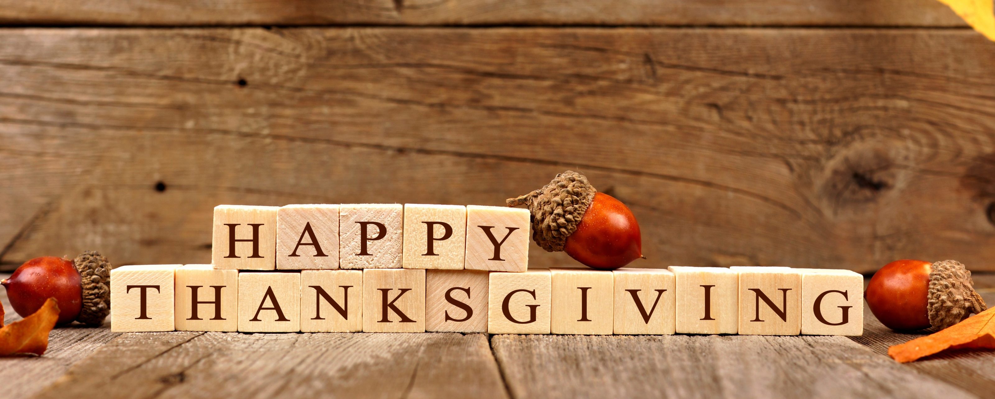 Happy Thanksgiving Wooden Blocks Against A Rustic Wood Background