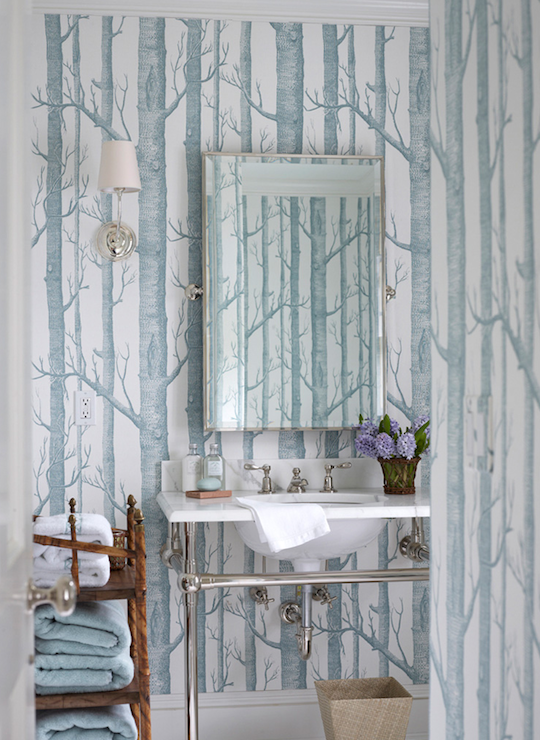 Beautiful Bathroom With Cole Sons Woods Wallpaper