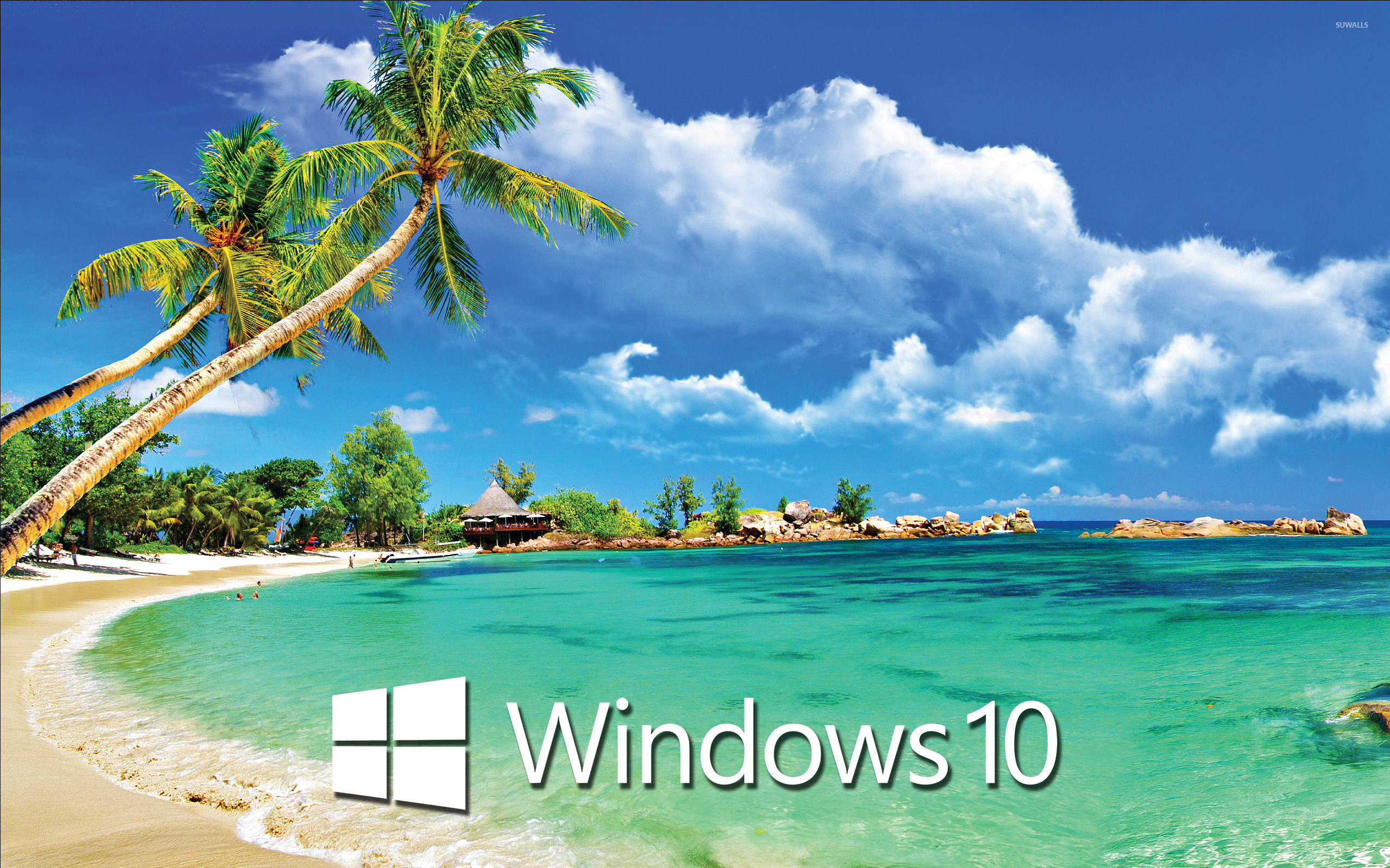 Windows 10 text logo on a tropical beach wallpaper   Computer