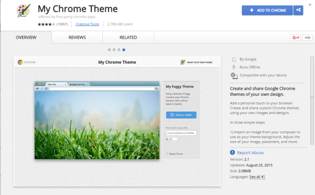 the app to make your own chrome theme Choose an image for background