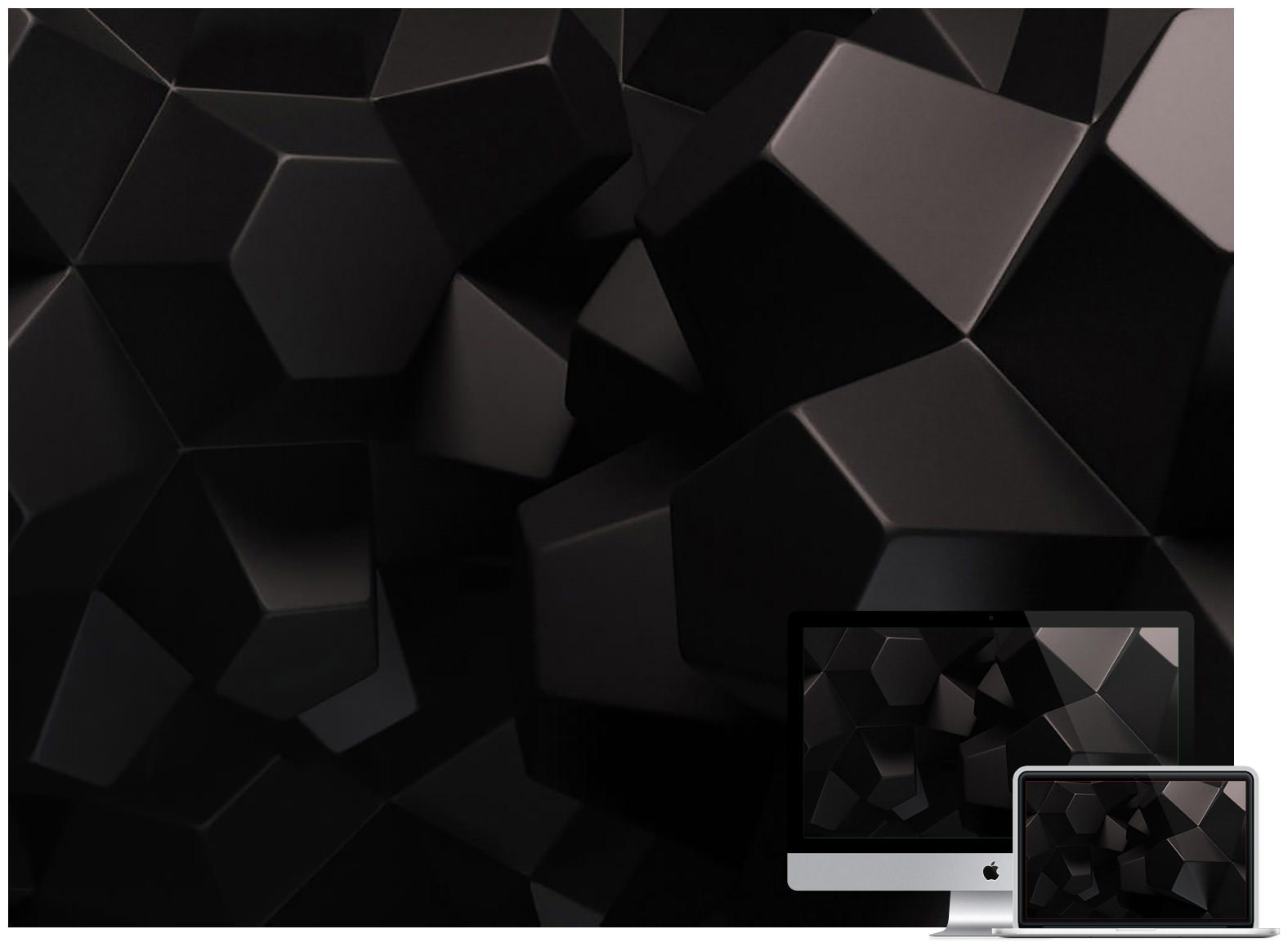 Abstract 3D rendering of dark geometric shapes, creating a cool black wallpaper